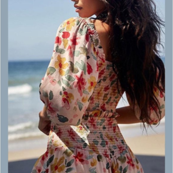 Winston White Floral Tie-Front Puff Sleeve Crop set - Cream/Multicolor - Picture 3 of 3